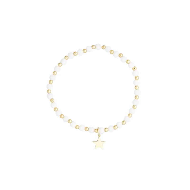 STONE BEAD BRACELET 4 MM W/GOLD BEADS WHITE sold by DARK Department