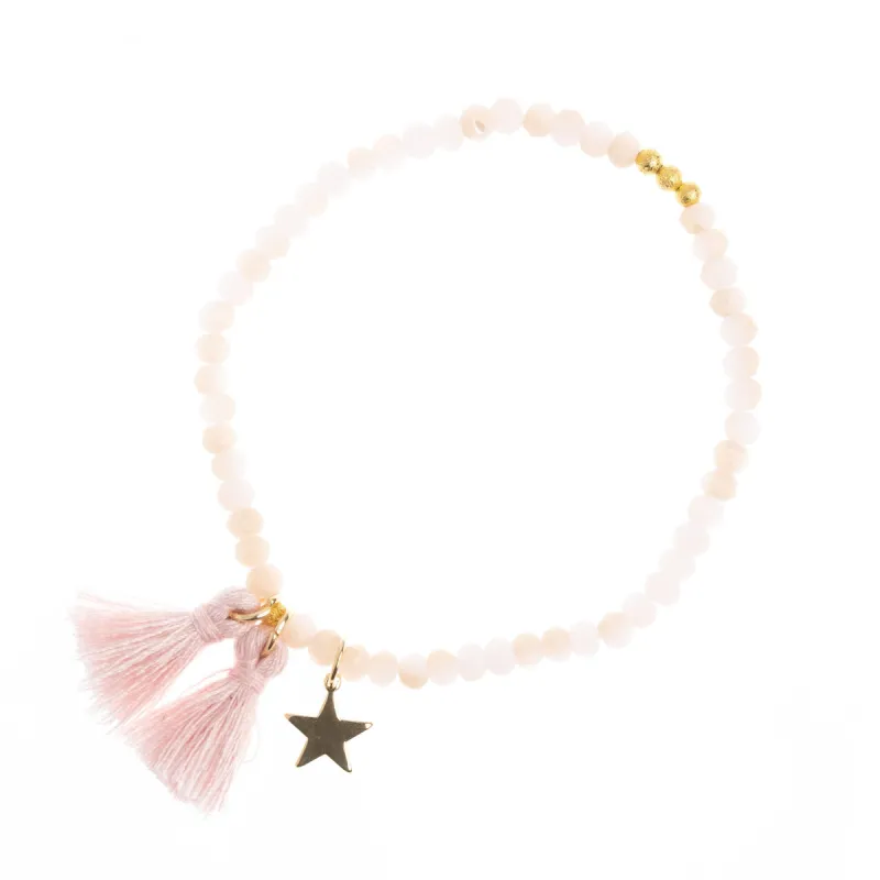 CRYSTAL BEAD BRACELET 4 MM W/TASSEL MATTE PALE ROSE sold by DARK Department