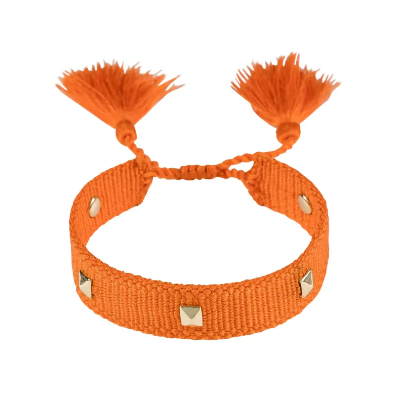 WOVEN FRIENDSHIP BRACELET THIN W/STUD - ORANGE sold by DARK Department