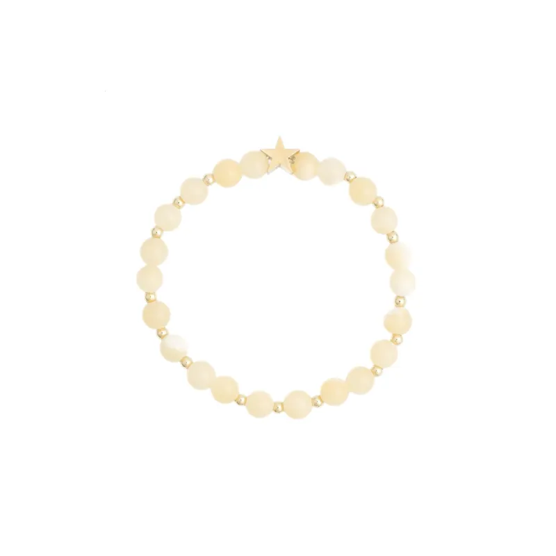 STONE BEAD BRACELET 6 MM W/GOLD BEADS YELLOW JADE sold by DARK Department
