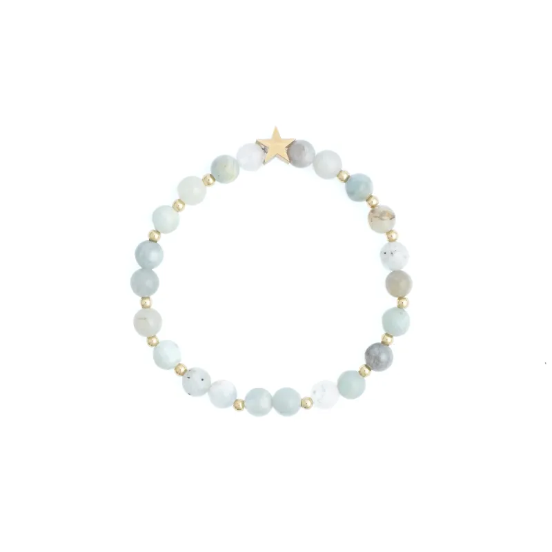 STONE BEAD BRACELET 6 MM W/GOLD BEADS AQUAMARINE sold by DARK Department