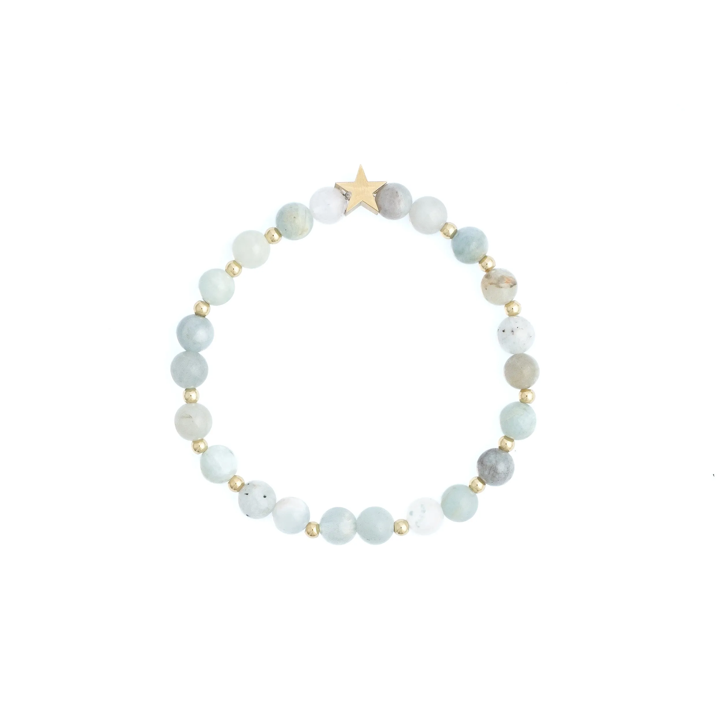 STONE BEAD BRACELET 6 MM W/GOLD BEADS AQUAMARINE sold by DARK Department