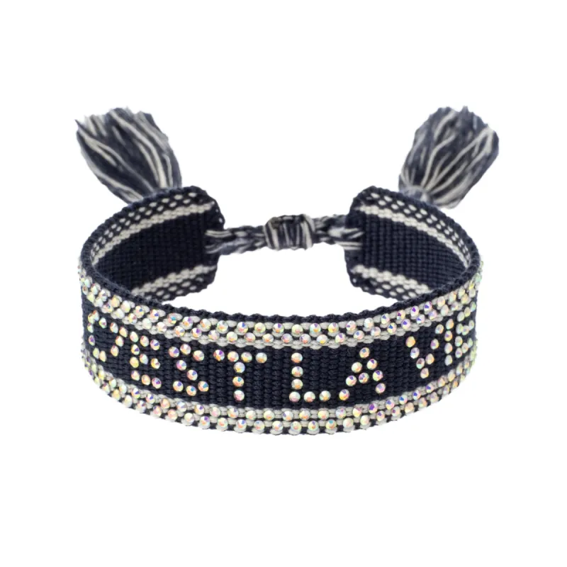 WOVEN FRIENDSHIP BRACELET W/CRYSTALS "C'est La Vie" Navy Blue sold by DARK Department