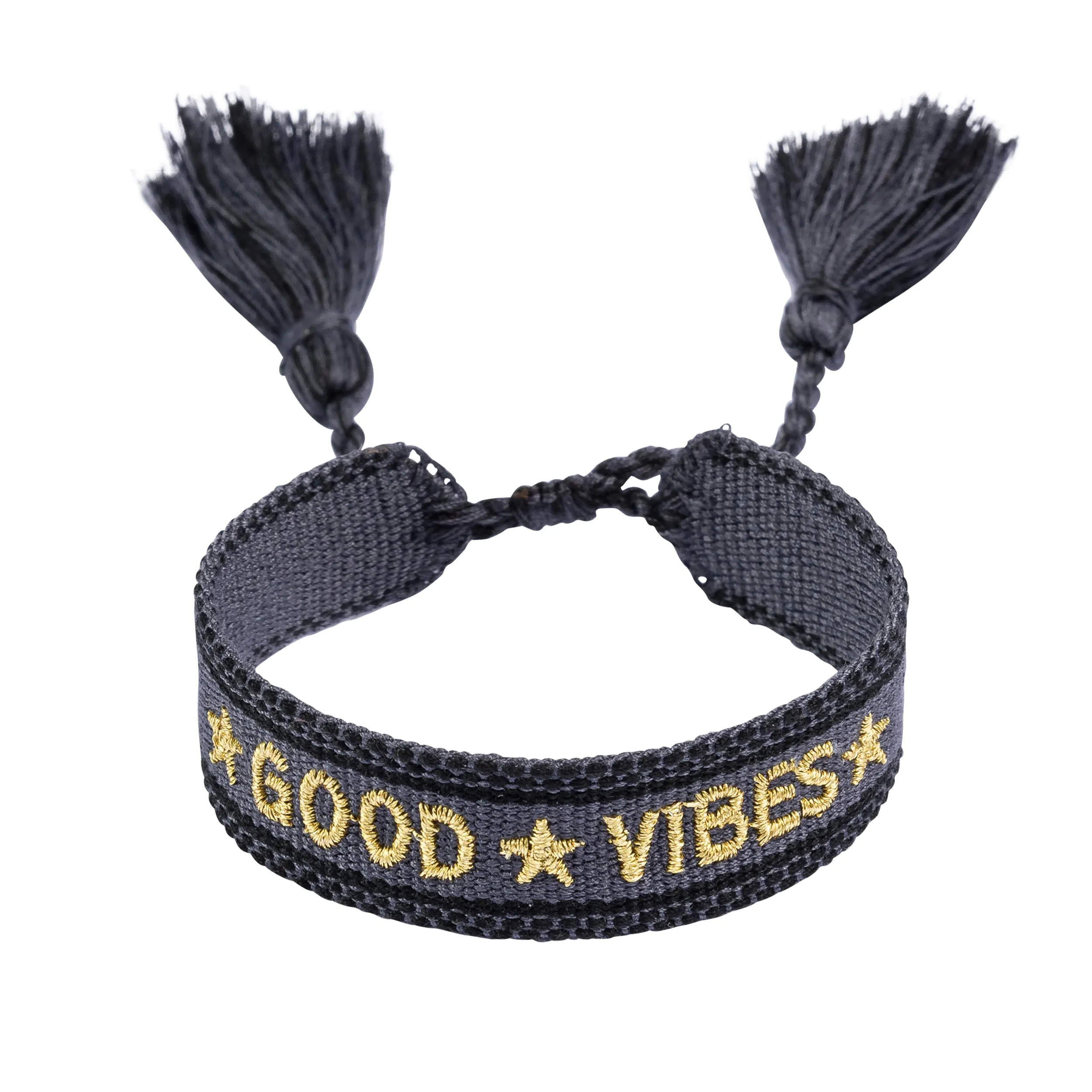 WOVEN FRIENDSHIP BRACELET "GOOD VIBES" CHARCOAL sold by DARK Department