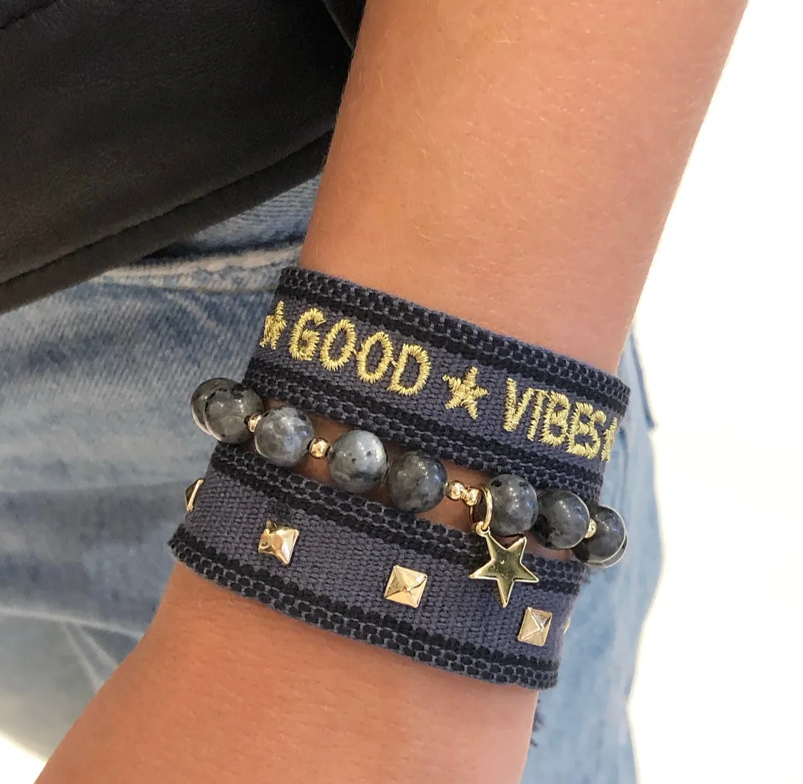 WOVEN FRIENDSHIP BRACELET "GOOD VIBES" CHARCOAL sold by DARK Department product image thumbnail 2