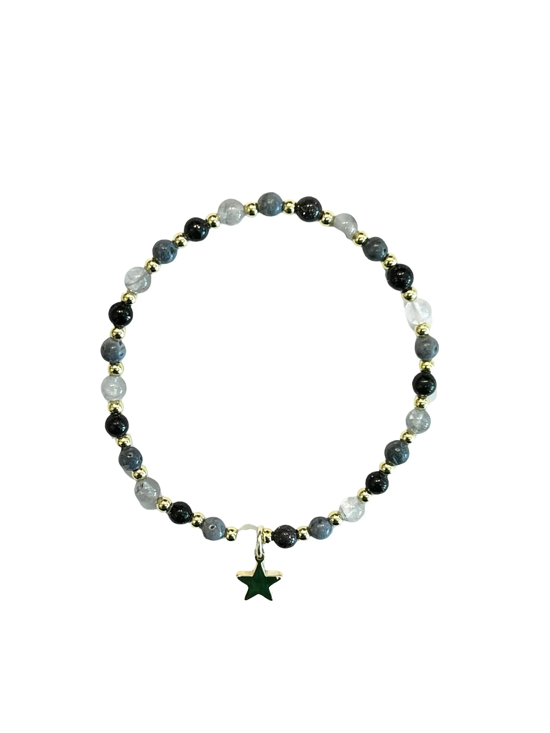 STONE BEAD BRACELET 4 MM W/GOLD BEADS BLUE MIX sold by DARK Department