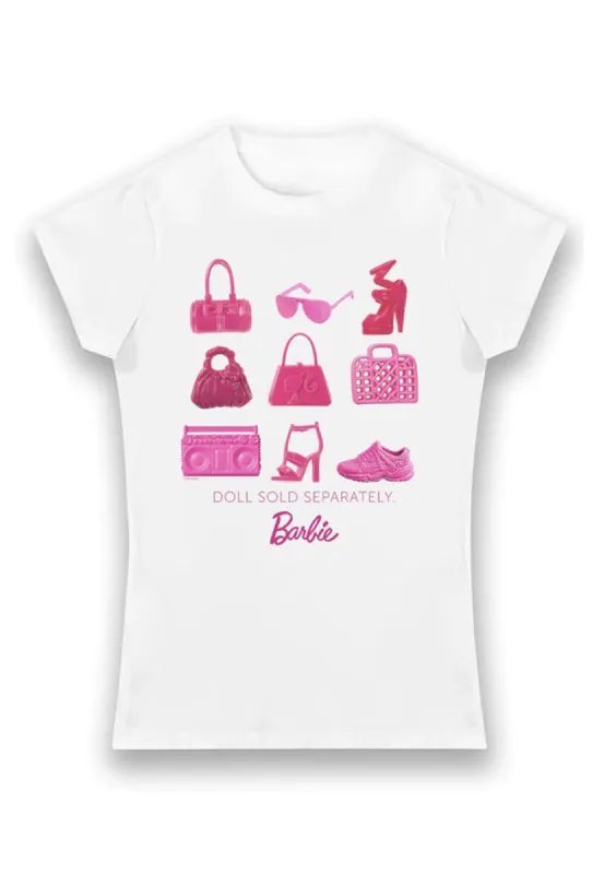Barbie Doll Sold Separately Shoes & Handbags Ladies Fit T-Shirt - White made by Bioworld