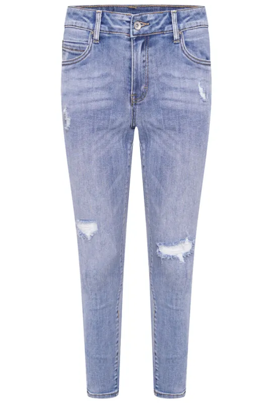 L20053-1 High Waist Ripped Skinny Jeans - Light Denim made by DB3 Online