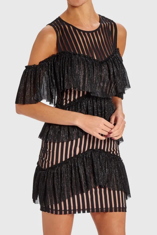 FOREVER UNIQUE MINDY COLD SHOULDER RUFFLE MINI DRESS - BLACK made by Forever Unique