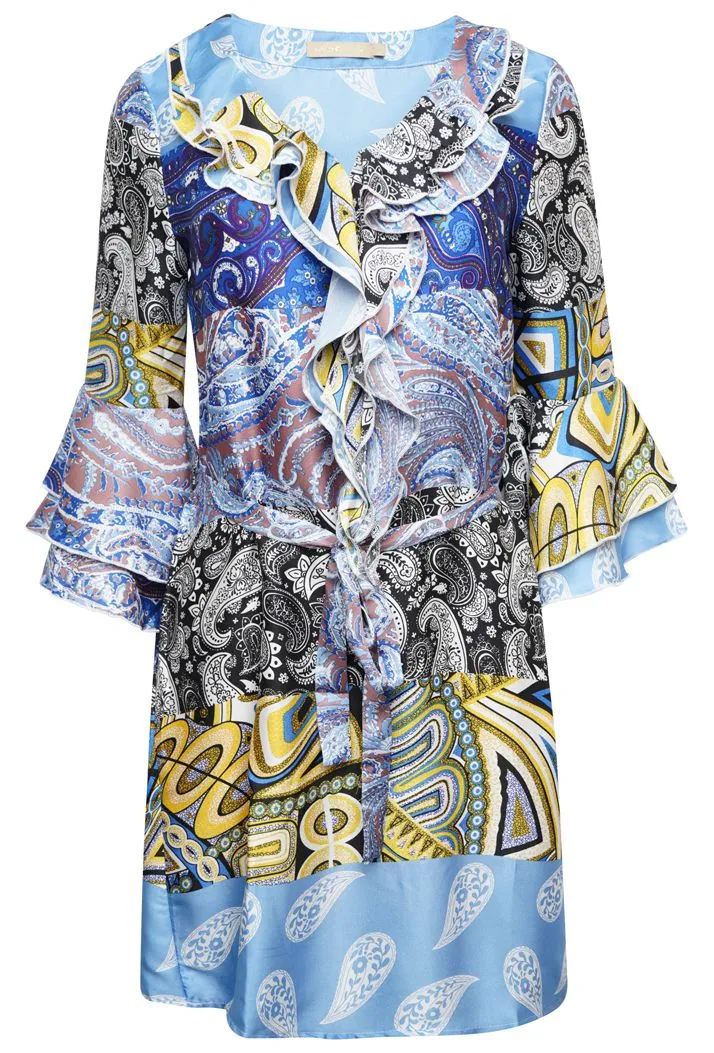PAISLEY PRINT BELTED A-LINE MINI DRESS - BLUE sold by DB3 Online