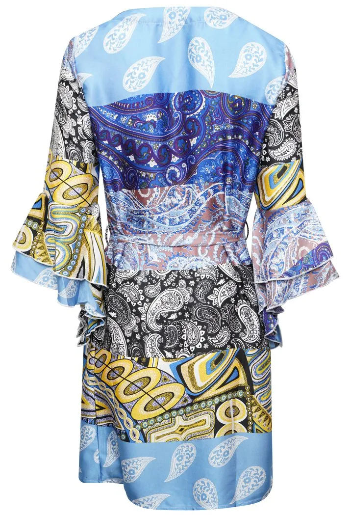 PAISLEY PRINT BELTED A-LINE MINI DRESS - BLUE sold by DB3 Online product image thumbnail 2