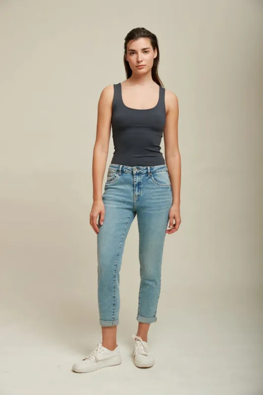 Toxik3 L20029-31 High Waist Boyfriend Jeans - Light Blue sold by DB3 Online