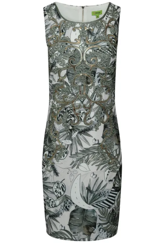 K-DESIGN PALM LEAF PRINT EMBELLISHED SLEEVELESS SUMMER DRESS - MULTI sold by DB3 Online