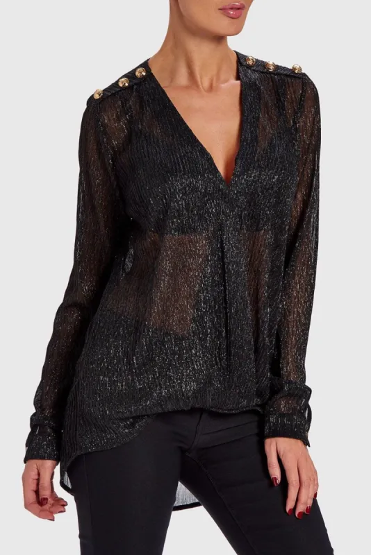 FOREVER UNIQUE STRIKE DRAPED BLOUSE - BLACK sold by DB3 Online