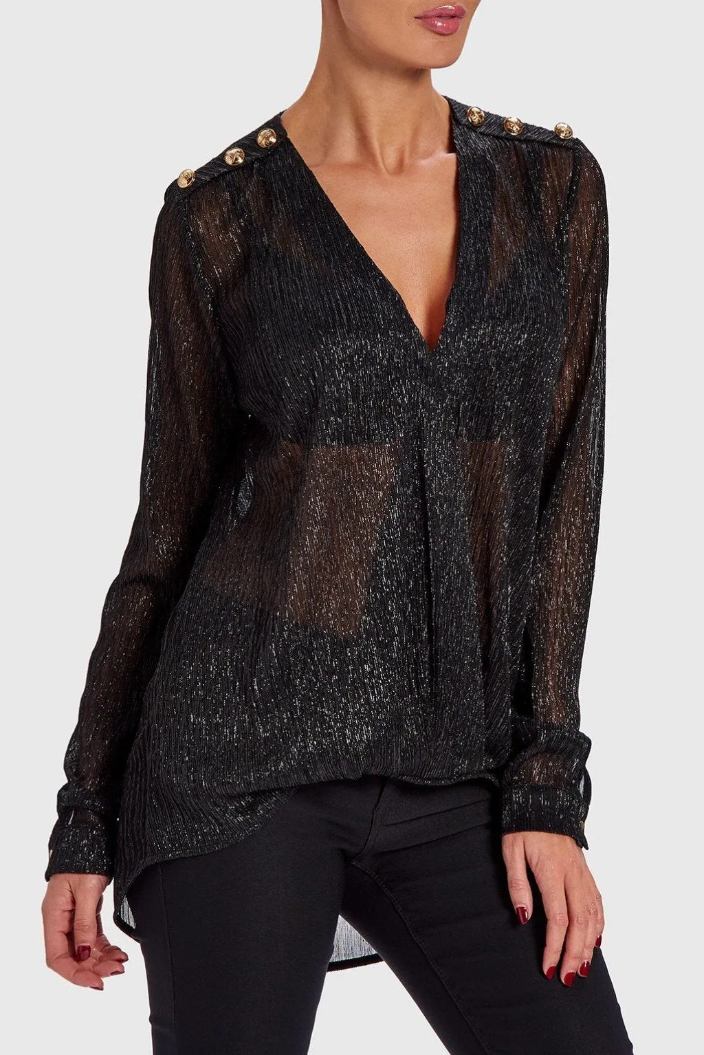 FOREVER UNIQUE STRIKE DRAPED BLOUSE - BLACK sold by DB3 Online