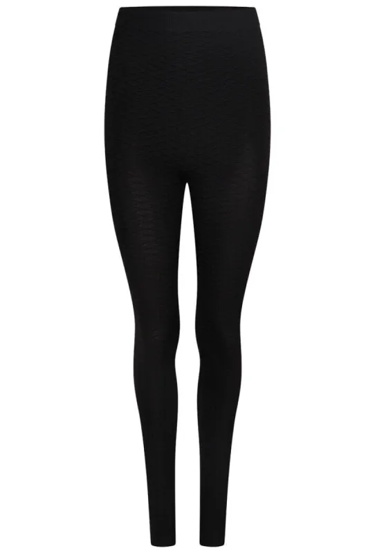 Nutshell Elasticated Waistband Textured Waffle Stretch Leggings - Black sold by DB3 Online