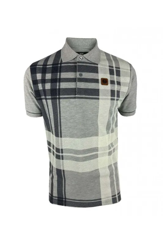 Trojan Oversize Check Panel Polo Shirt - Melange Grey sold by DB3 Online