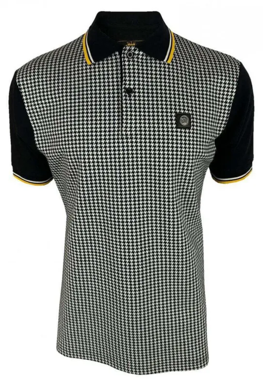 Trojan Houndstooth Panel Polo Shirt - Ecru sold by DB3 Online