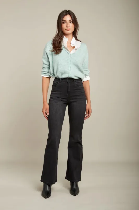 Toxik3 H2540-34 High Waist Flared Jeans - Black sold by DB3 Online