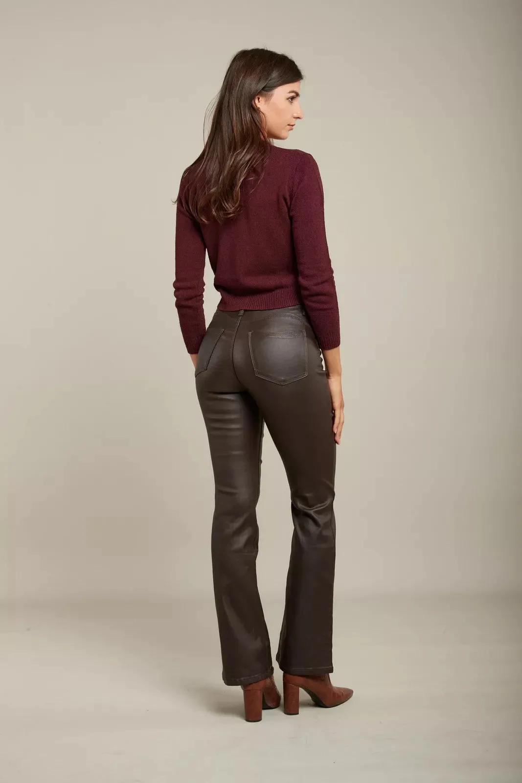 Toxik3 H2738-1 Matte Coated PU Straight Cut Jeans - Chocolate sold by DB3 Online product image thumbnail 3