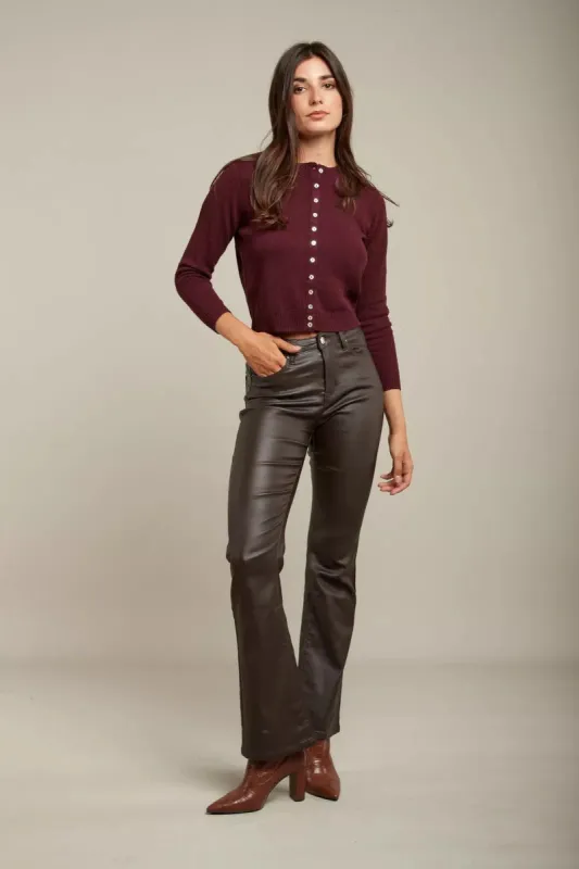 Toxik3 H2738-1 Matte Coated PU Straight Cut Jeans - Chocolate made by DB3 Online