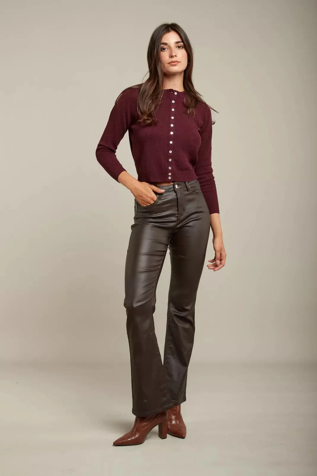 Toxik3 H2738-1 Matte Coated PU Straight Cut Jeans - Chocolate sold by DB3 Online