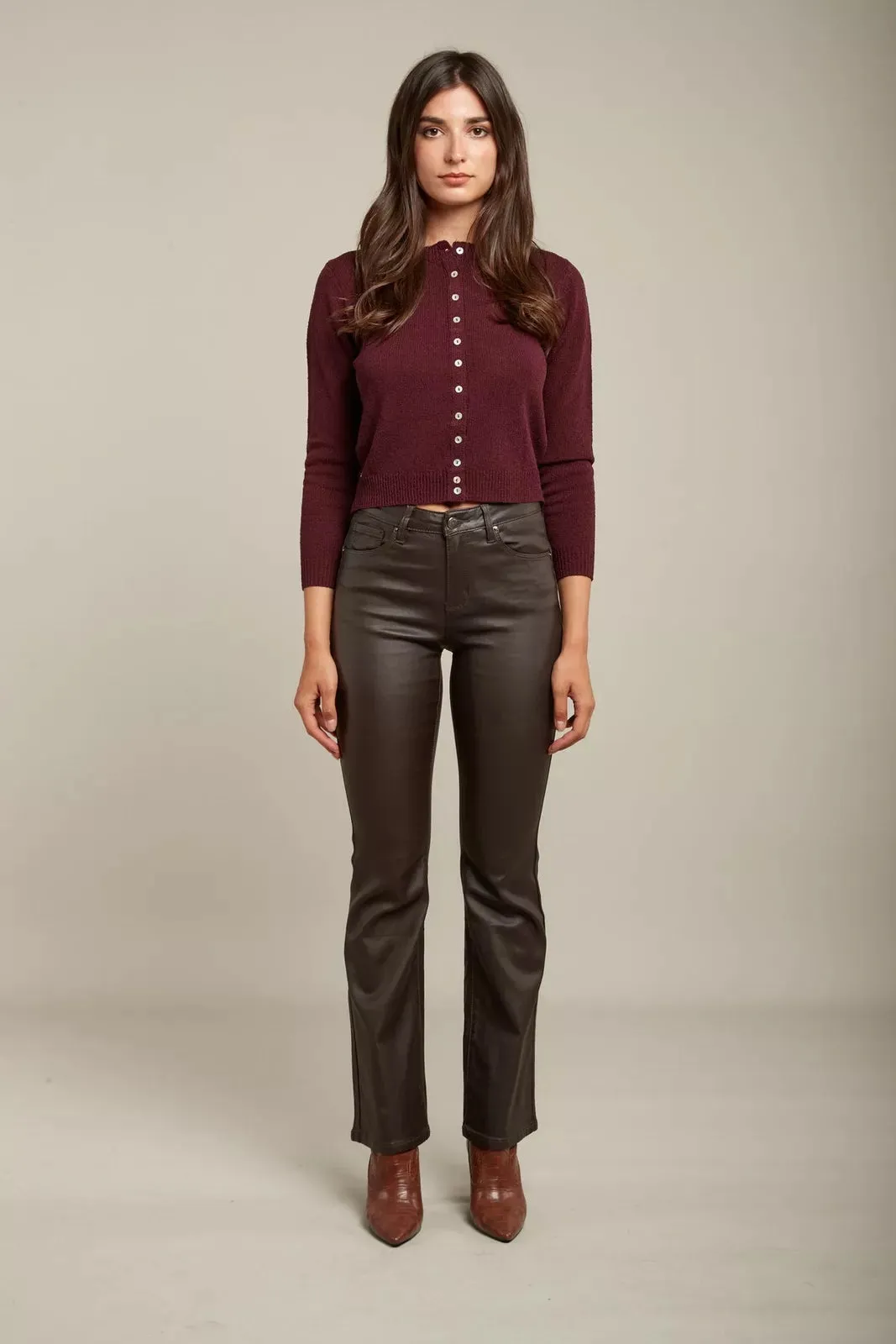 Toxik3 H2738-1 Matte Coated PU Straight Cut Jeans - Chocolate sold by DB3 Online product image thumbnail 4