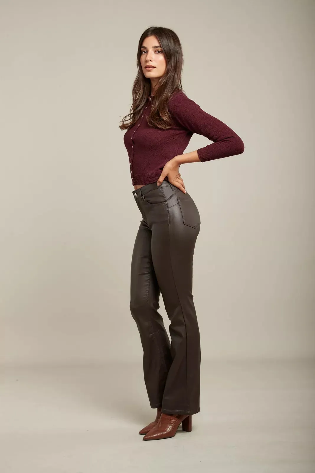 Toxik3 H2738-1 Matte Coated PU Straight Cut Jeans - Chocolate sold by DB3 Online product image thumbnail 2