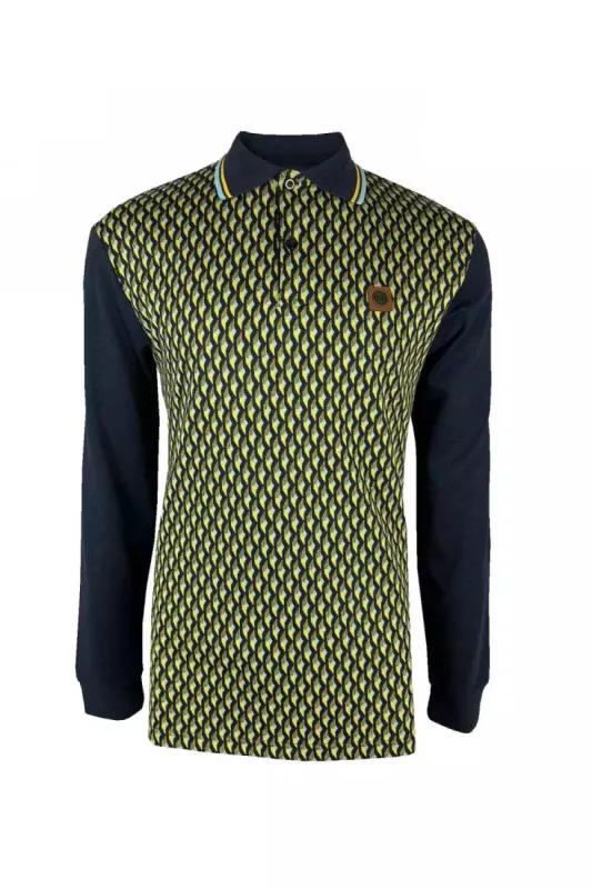 Trojan Deco Panel Long Sleeve Polo - Navy sold by DB3 Online