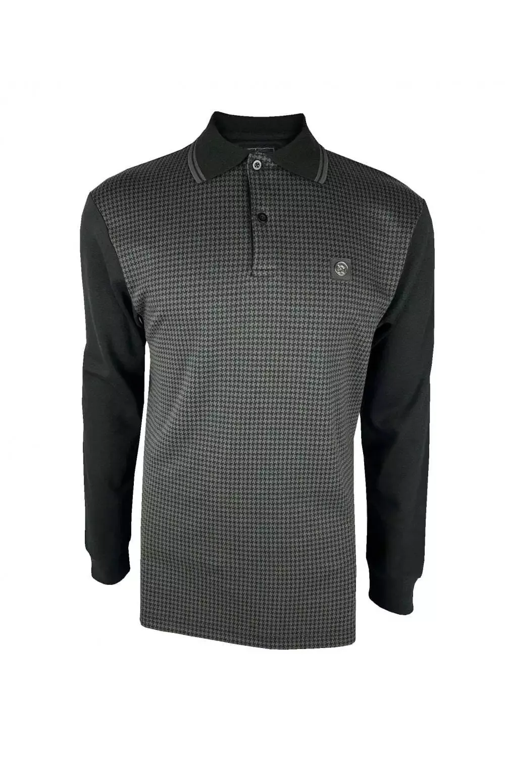 Trojan Houndstooth Panel Long Sleeve Polo - Black sold by DB3 Online