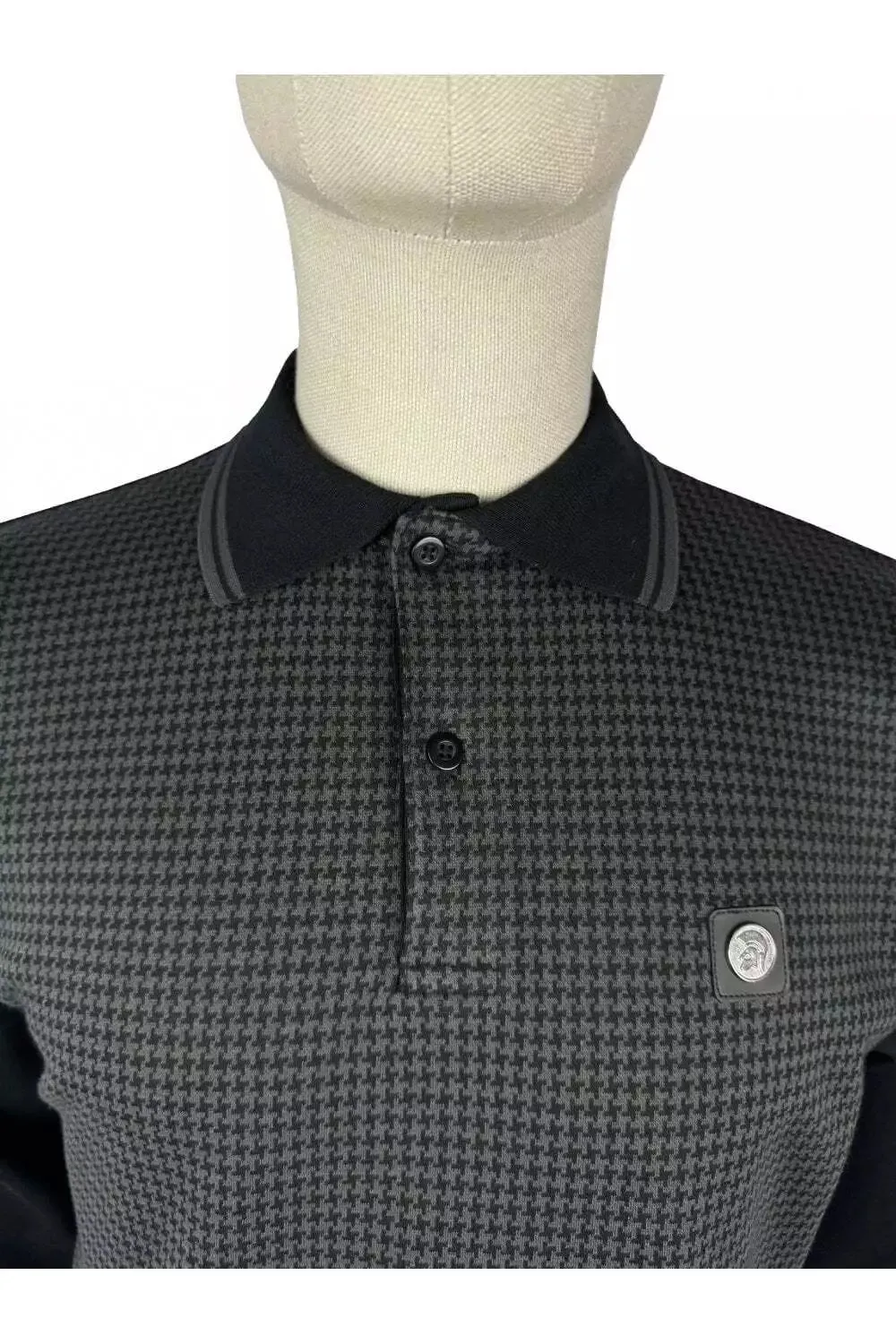 Trojan Houndstooth Panel Long Sleeve Polo - Black sold by DB3 Online product image thumbnail 2