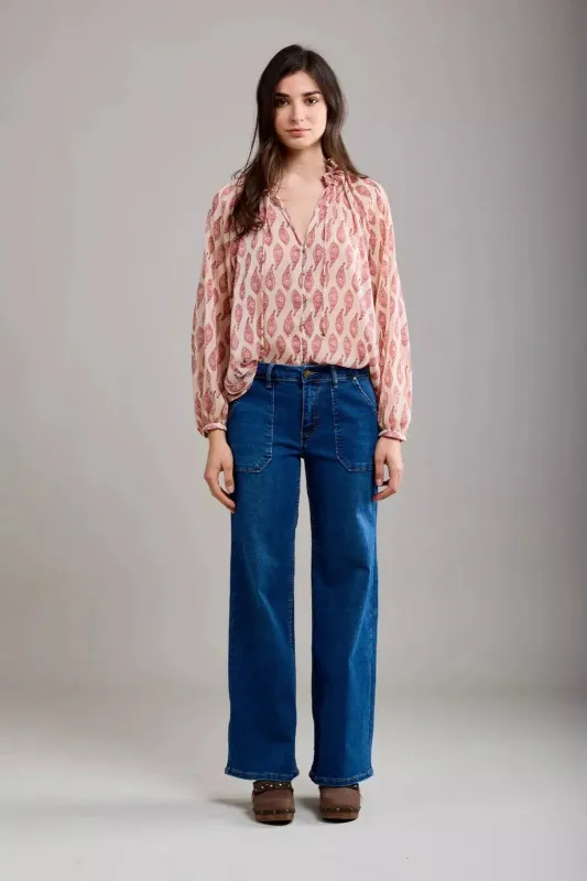 Toxik3 G0399-2 High Waist Wide Leg Jeans - Mid Blue sold by DB3 Online