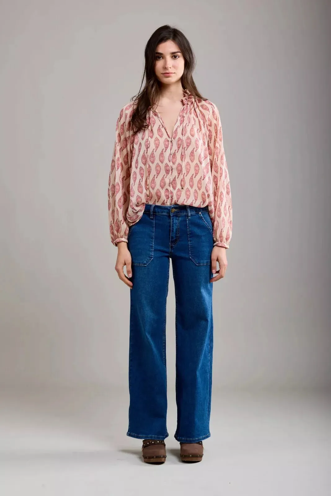 Toxik3 G0399-2 High Waist Wide Leg Jeans - Mid Blue sold by DB3 Online