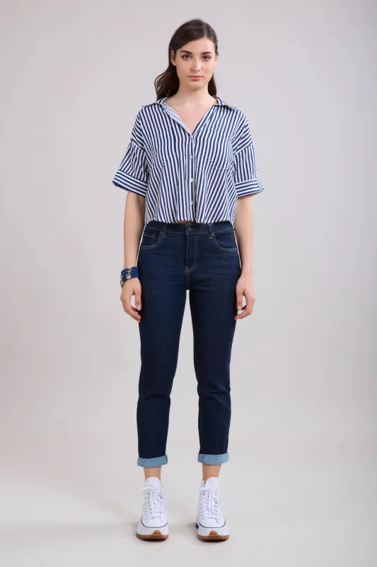 Toxik3 L20029-A High Waist Boyfriend Jeans - Raw Blue sold by DB3 Online