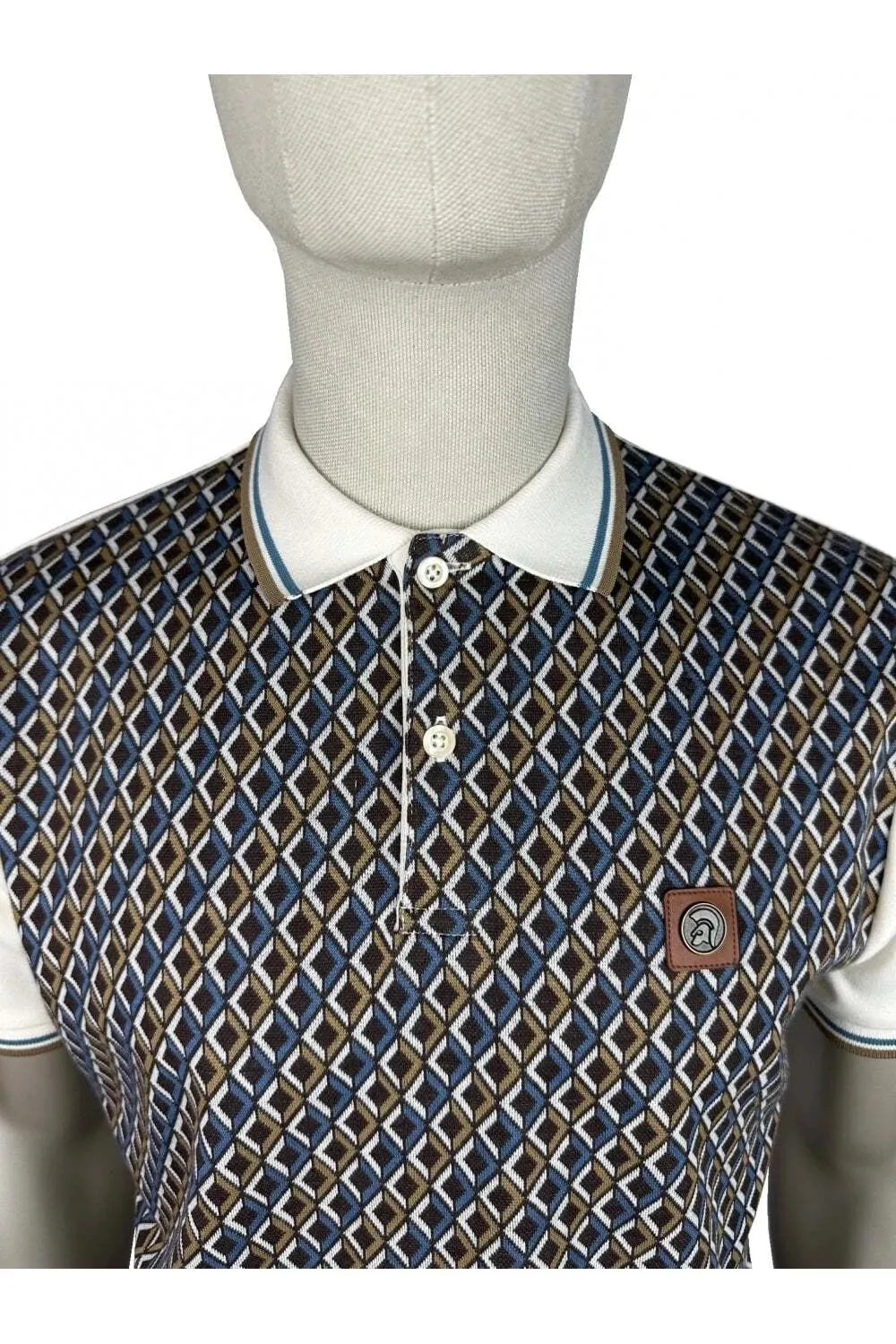 Trojan Diamond Jacquard Panel Polo Shirt - Ecru sold by DB3 Online product image thumbnail 2