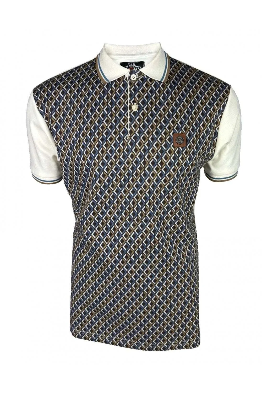 Trojan Diamond Jacquard Panel Polo Shirt - Ecru sold by DB3 Online