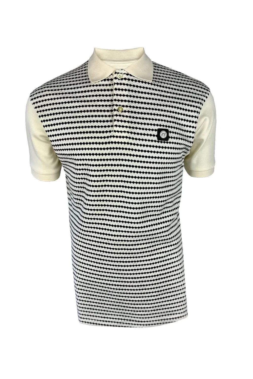 Trojan Textured Stripe Panel Polo Shirt - Ecru sold by DB3 Online