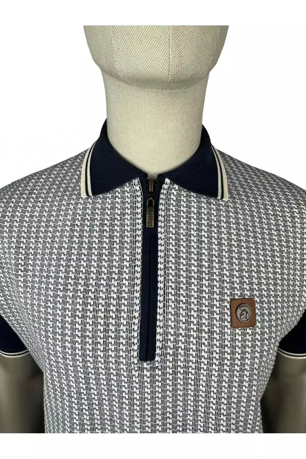 Trojan Textured Houndstooth Panel Polo Shirt - Navy sold by DB3 Online product image thumbnail 2