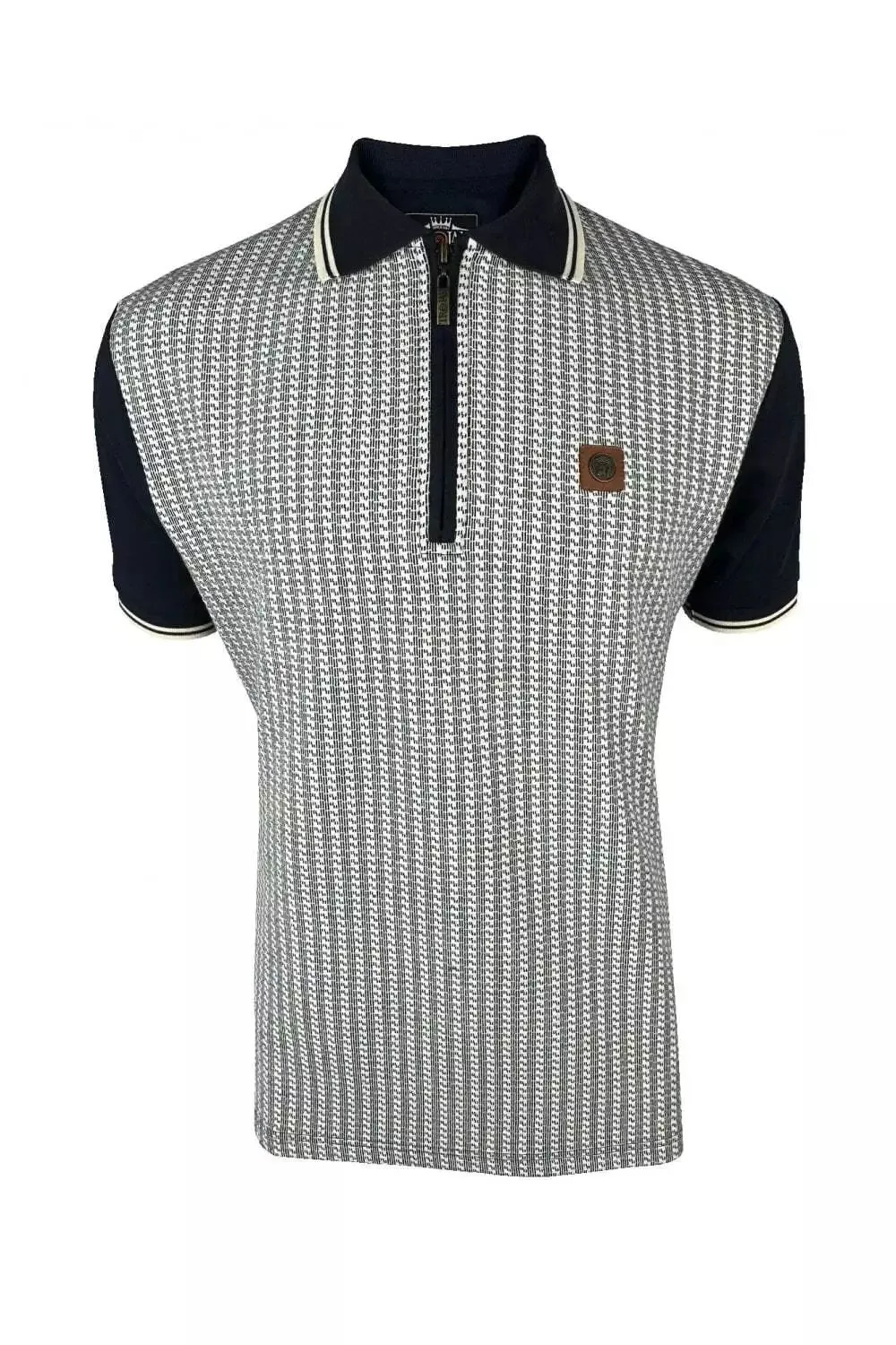 Trojan Textured Houndstooth Panel Polo Shirt - Navy sold by DB3 Online