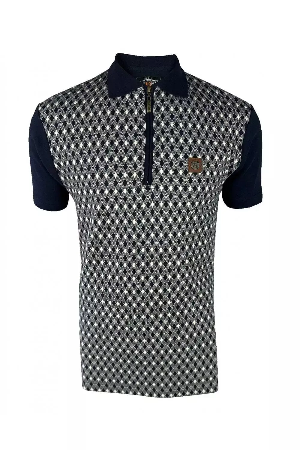 Trojan Diamond Jacquard Zip Panel Polo Shirt - Navy sold by DB3 Online