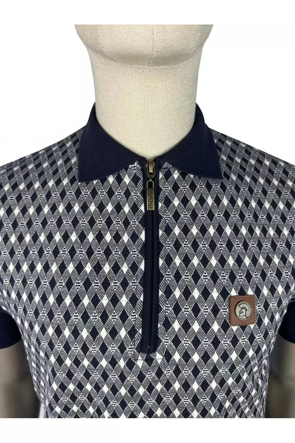 Trojan Diamond Jacquard Zip Panel Polo Shirt - Navy sold by DB3 Online product image thumbnail 2