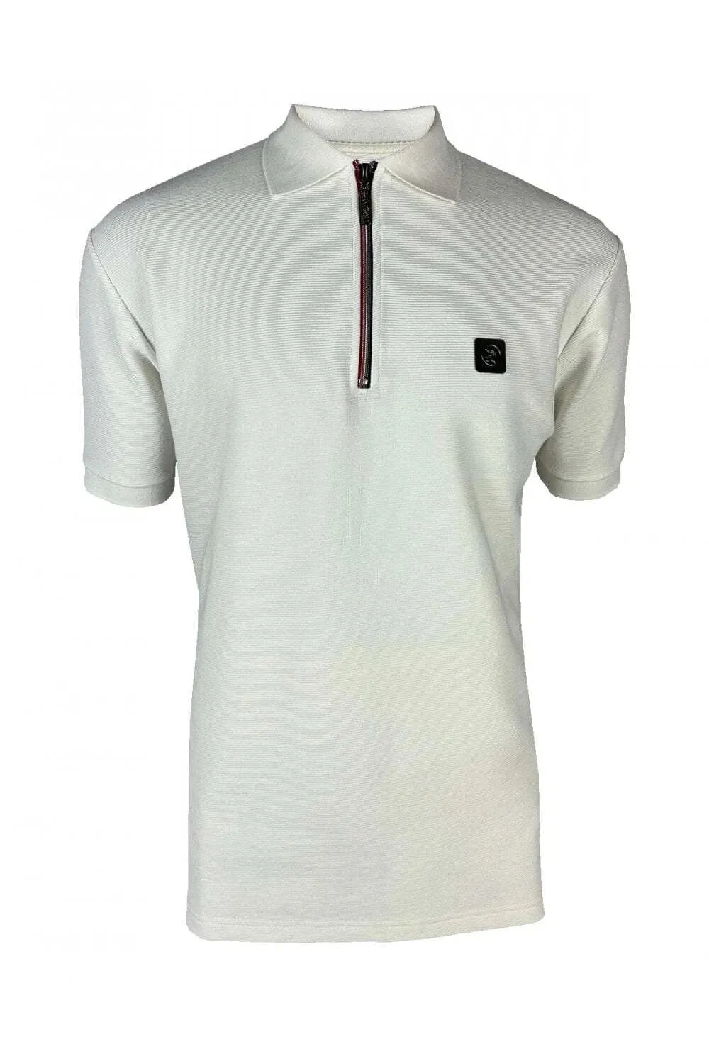 Trojan Ottoman Rib Chrome-Effect Zip Polo Shirt - Ecru sold by DB3 Online