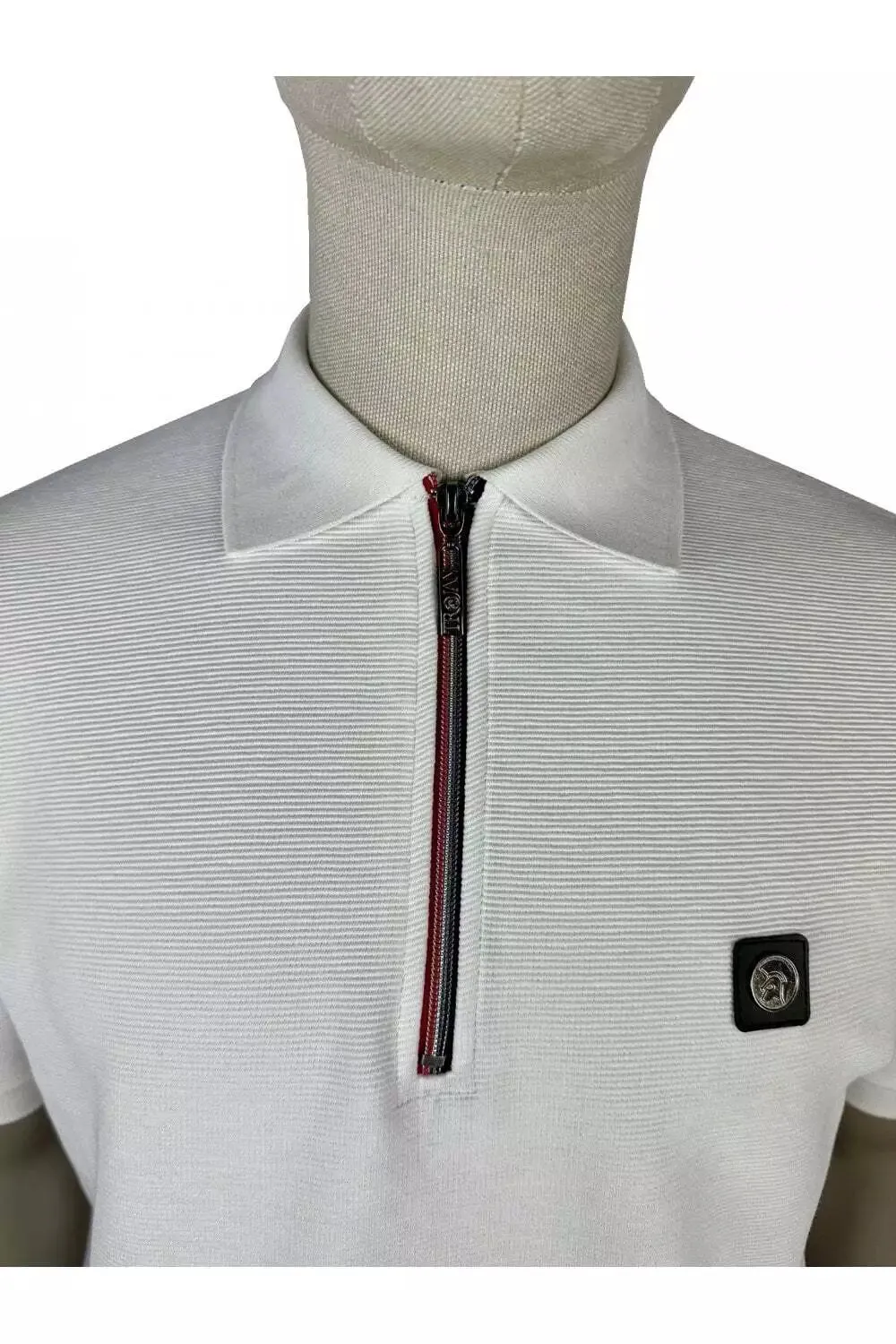 Trojan Ottoman Rib Chrome-Effect Zip Polo Shirt - Ecru sold by DB3 Online product image thumbnail 2