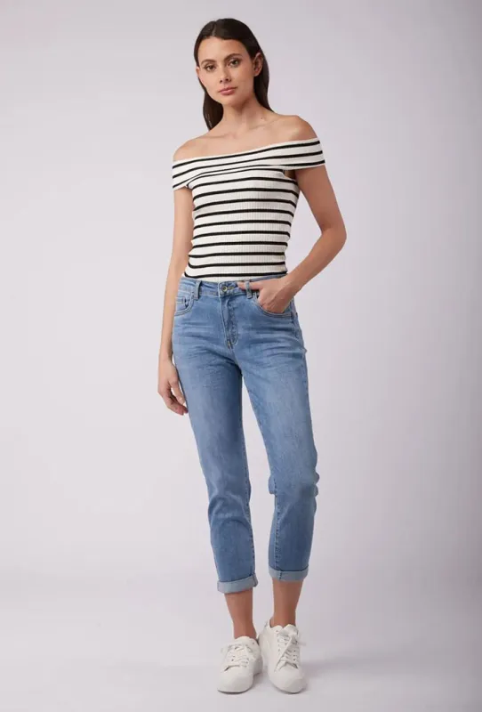 Toxik3 L20029-38 High Waist Boyfriend Jeans - Mid Blue sold by DB3 Online