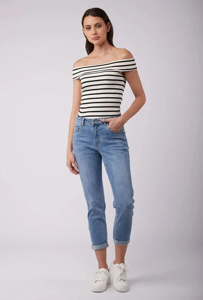 Toxik3 L20029-38 High Waist Boyfriend Jeans - Mid Blue sold by DB3 Online