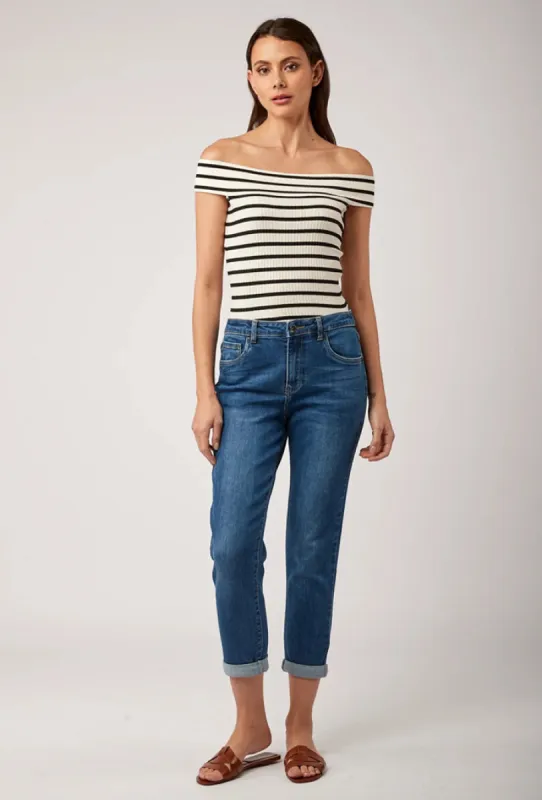 Toxik3 L20029-11 High Waist Boyfriend Jeans - Blue sold by DB3 Online