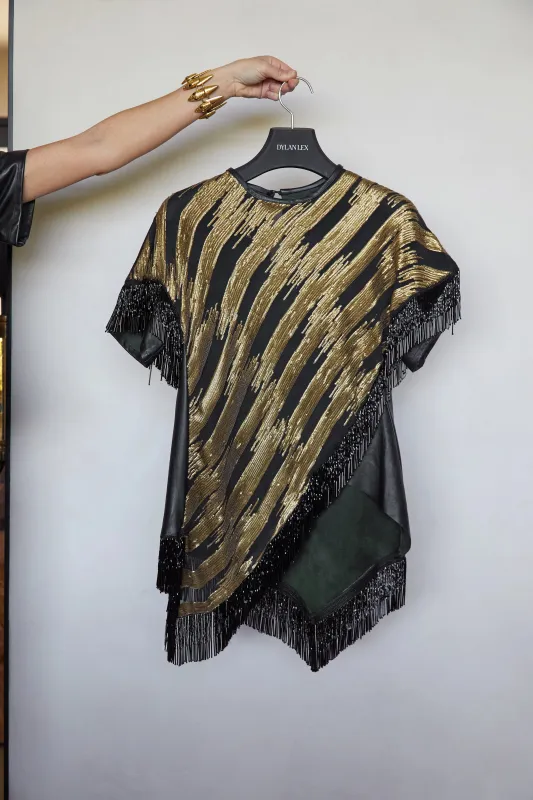 Tete by Odette x DLEX Metallic T Shirt with Fringe Beading made by DYLANLEX