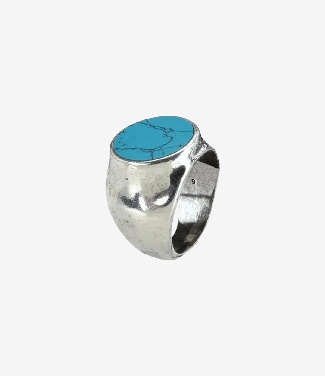 Sterling Silver Hammered Signet Ring with Turquoise Stone sold by Degs & Sal product image thumbnail 2