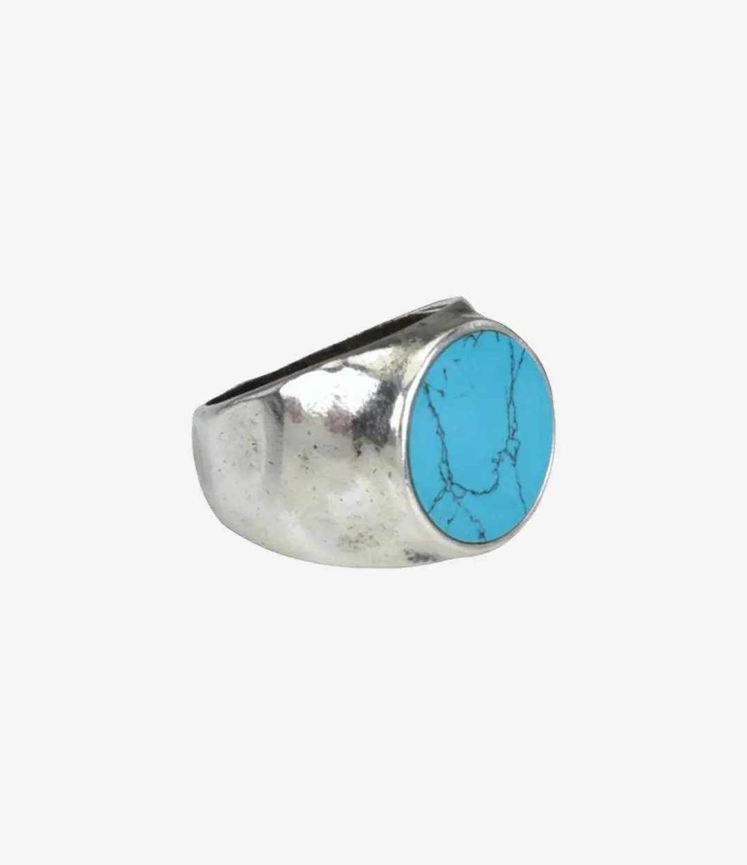 Sterling Silver Hammered Signet Ring with Turquoise Stone sold by Degs & Sal product image thumbnail 3