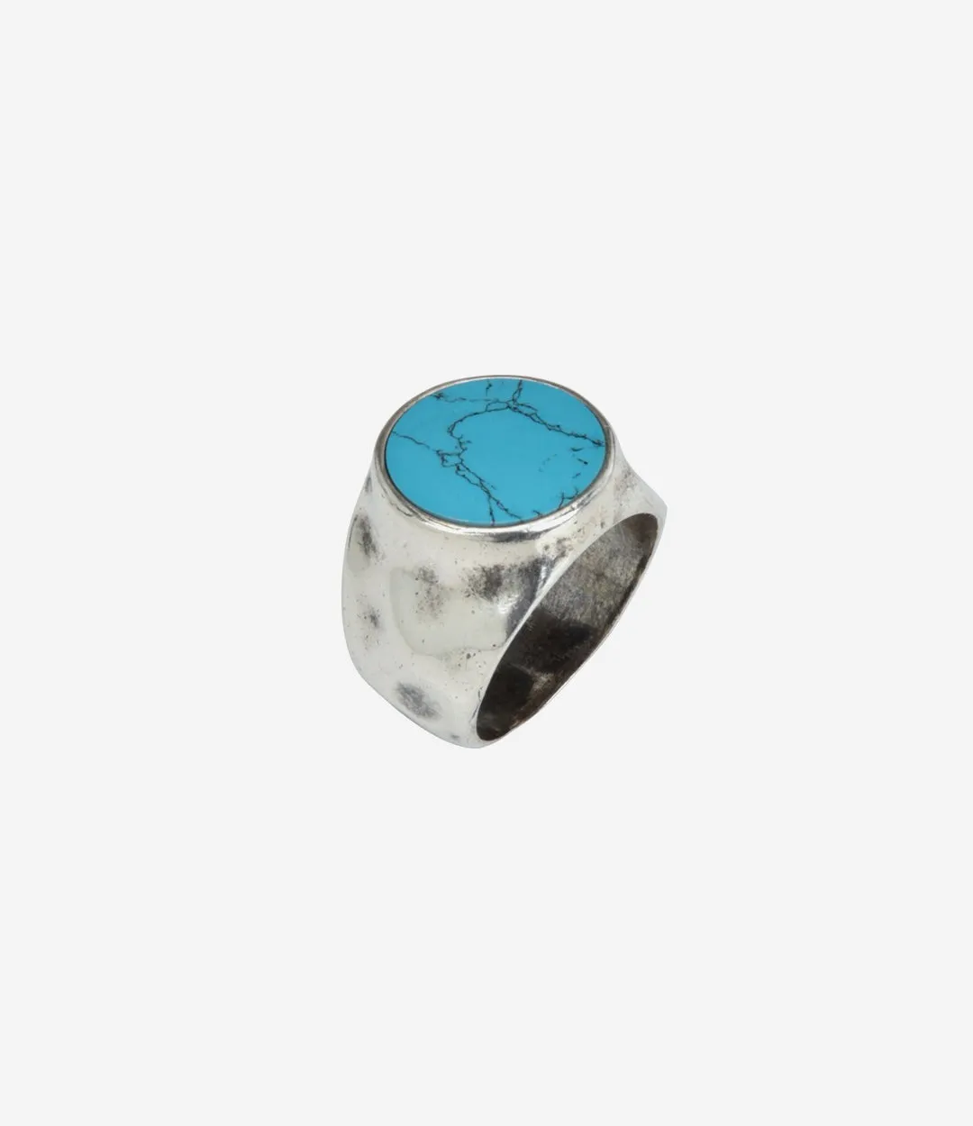 Sterling Silver Hammered Signet Ring with Turquoise Stone sold by Degs & Sal